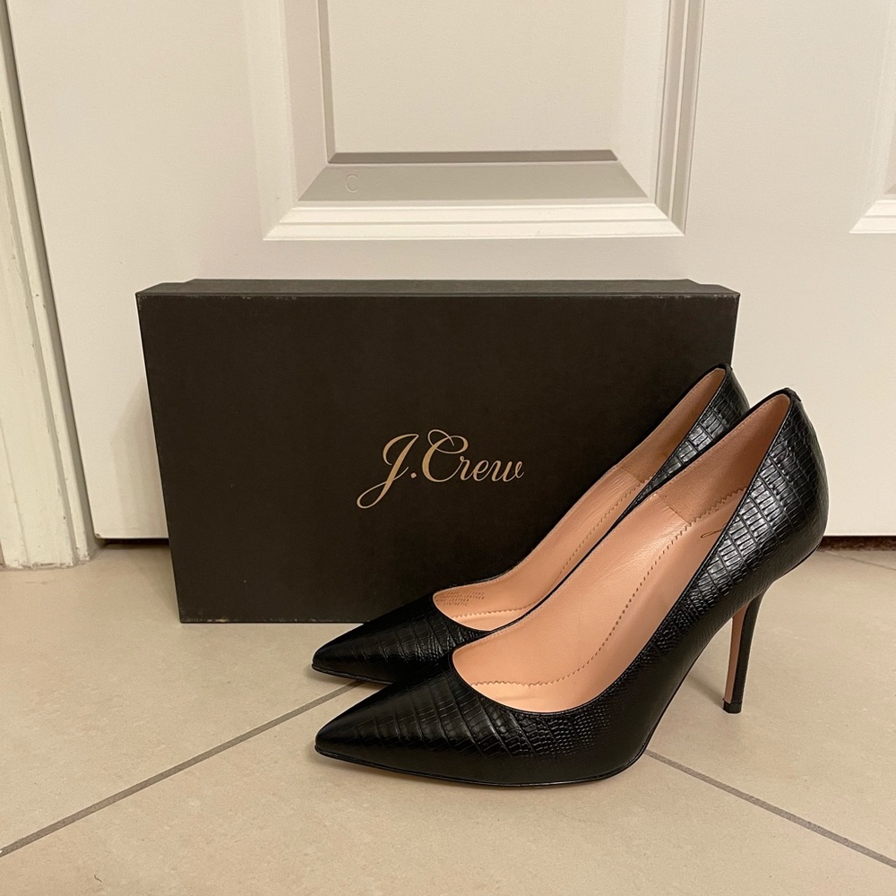 J. Crew Black Lizard Embossed Leather Pumps Size 7